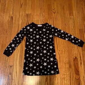 Girls Mini T Shirt Dress Black with Stars Pattern Long Sleeves size 6-8 years